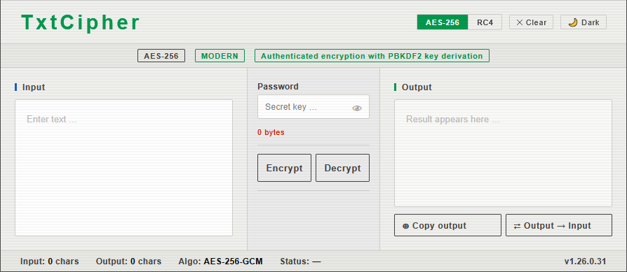 TxtCipher desktop view