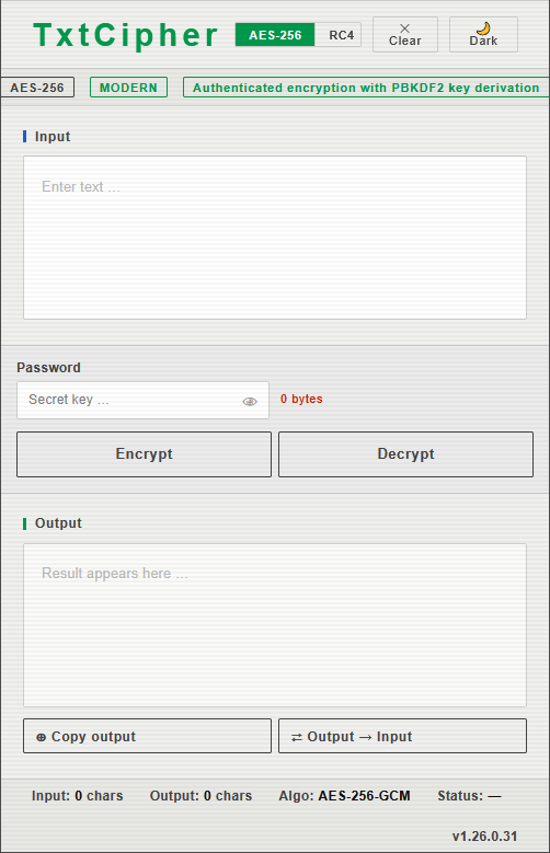 TxtCipher mobile view