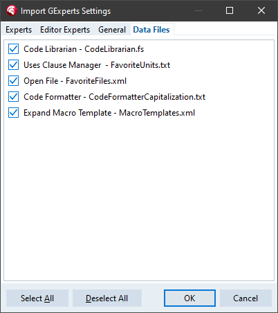 GExperts Configuration Import Data Files